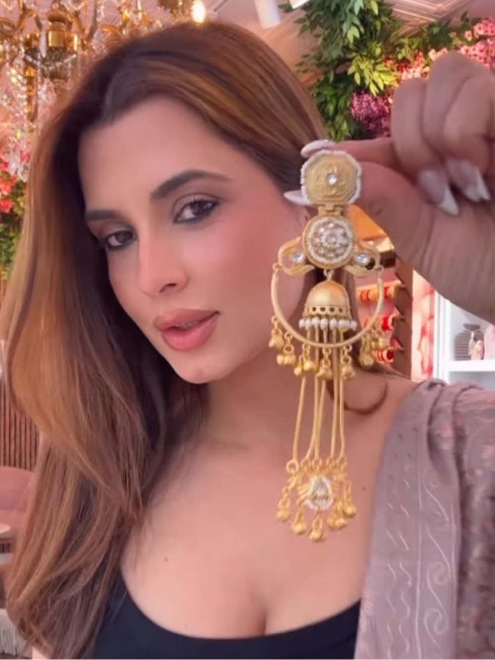 Gold-Tone Dangle Jhumka Earrings - Elegant Women's Jewelry